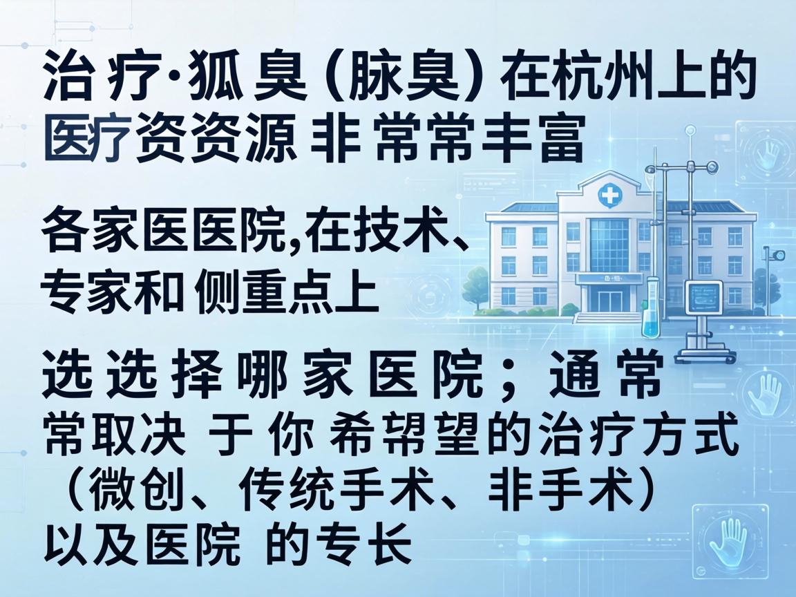 治疗狐臭（腋臭）在杭州的医疗资源非常丰富，各家医院在技术、专家和侧重点上有所不同。选择哪家医院，通常取决于你希望的治疗方式（微创、传统手术、非手术）以及医院的专长