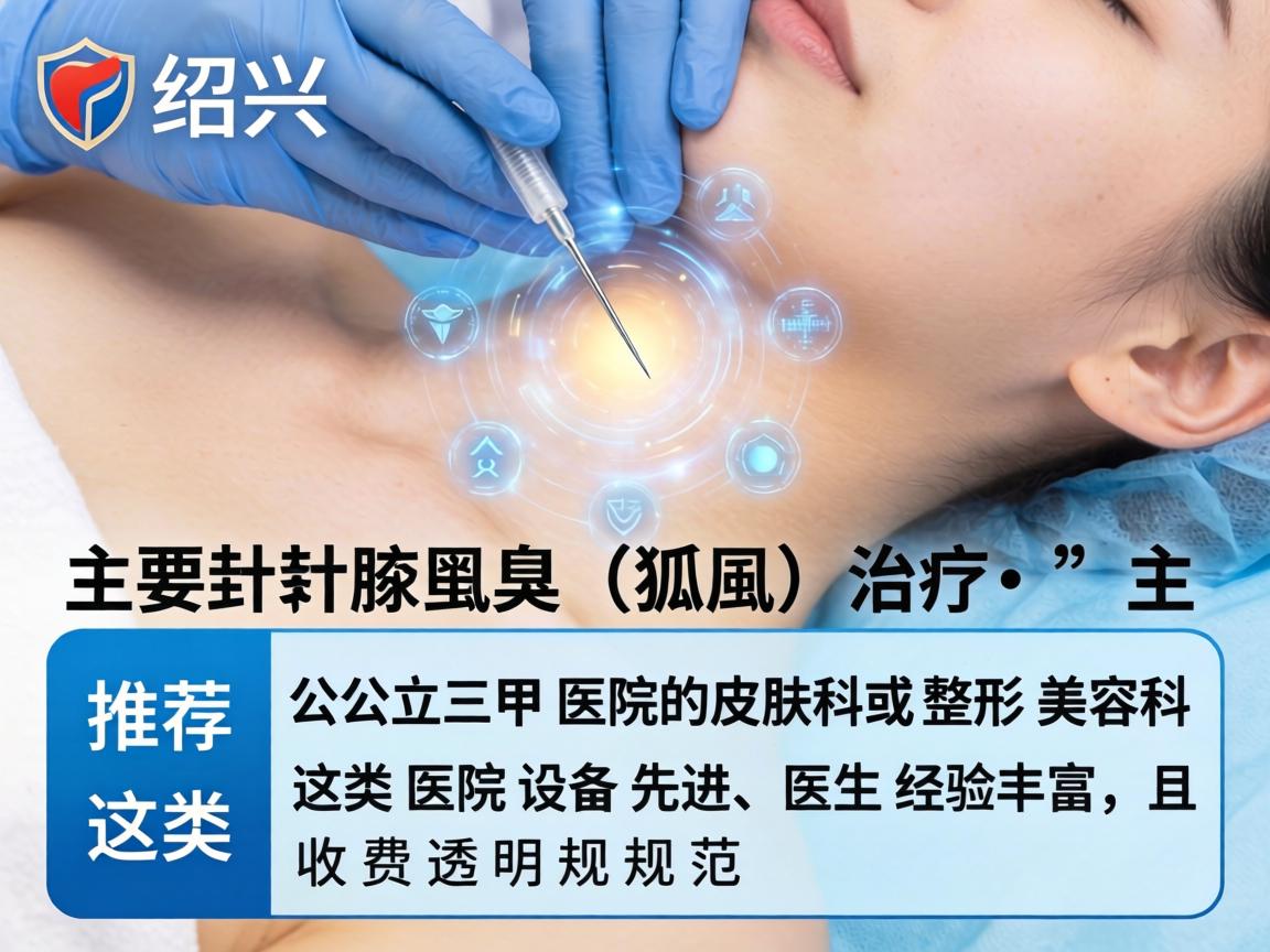 在绍兴，针对腋臭（狐臭）的治疗，主要推荐公立三甲医院的皮肤科或整形美容科。这类医院设备先进、医生经验丰富，且收费透明规范