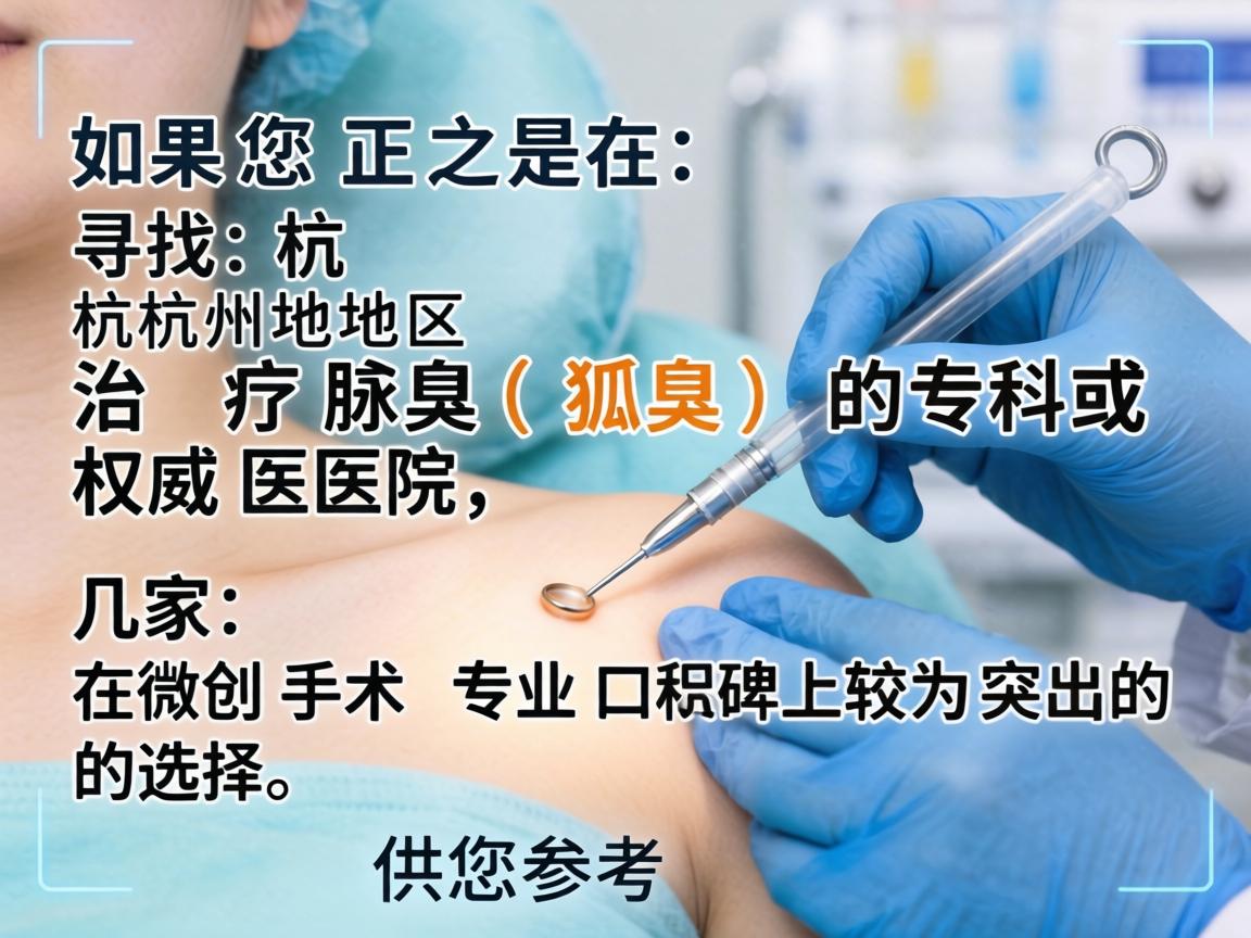 如果您正在寻找杭州地区治疗腋臭(狐臭)的专科或权威医院,以下是几家在微创手术和专业口碑上较为突出的选择,供您参考 如果您正在寻找杭州地区治疗腋臭(狐臭)的专科或权威医院,以下是几家在微创手术和专业口碑上较为突出的选择,供您参考