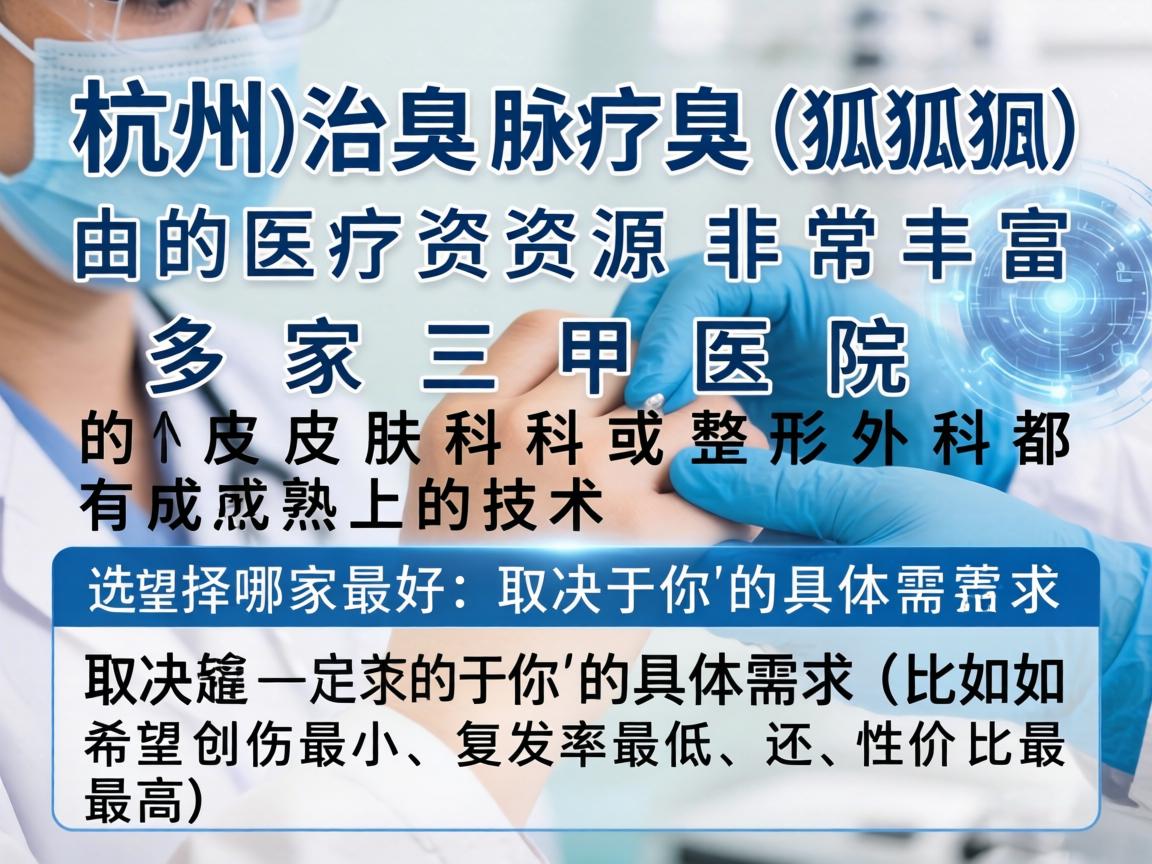 杭州治疗腋臭(狐臭)的医疗资源非常丰富,多家三甲医院的皮肤科或整形外科都有成熟的技术。选择哪家最好,取决于你的具体需求(比如希望创伤最小、复发率最低、还是性价比最高) 杭州治疗腋臭(狐臭)的医疗资源非常丰富,多家三甲医院的皮肤科或整形外科都有成熟的技术。选择哪家最好,取决于你的具体需求(比如希望创伤最小、复发率最低、还是性价比最高)