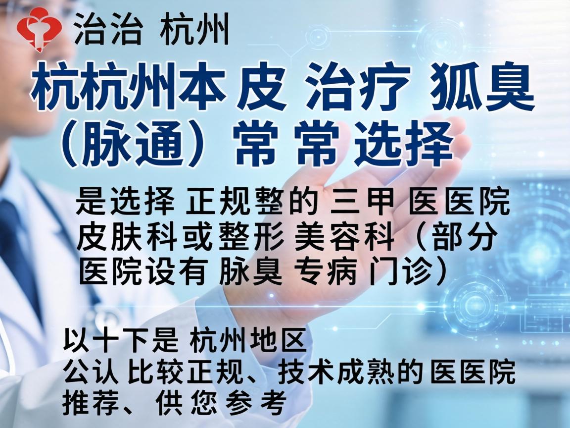 在杭州,治疗狐臭(腋臭)通常选择正规的三甲医院皮肤科或整形美容科(部分医院设有腋臭专病门诊)以下是杭州地区公认比较正规、技术成熟的医院推荐,供您参考 在杭州,治疗狐臭(腋臭)通常选择正规的三甲医院皮肤科或整形美容科(部分医院设有腋臭专病门诊)以下是杭州地区公认比较正规、技术成熟的医院推荐,供您参考
