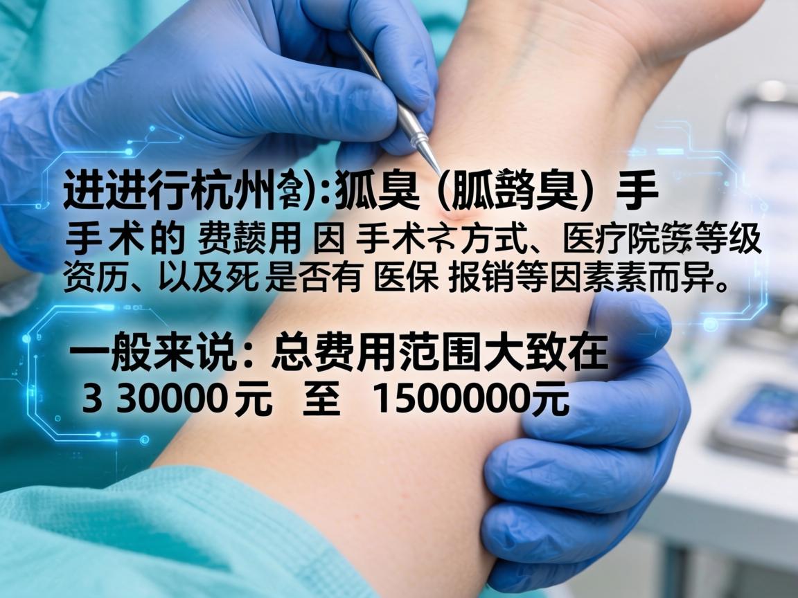 在杭州,进行狐臭(腋臭)手术的费用因手术方式、医院等级、医生资历以及是否有医保报销等因素而异。一般来说,总费用范围大致在 3000元 至 15000元 之间 在杭州,进行狐臭(腋臭)手术的费用因手术方式、医院等级、医生资历以及是否有医保报销等因素而异。一般来说,总费用范围大致在 3000元 至 15000元 之间