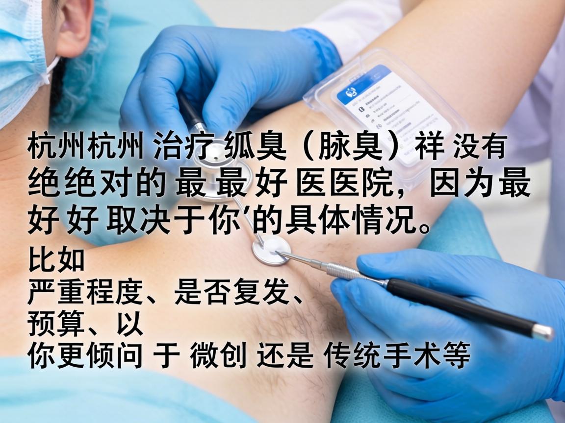在杭州,治疗狐臭(腋臭)并没有绝对的最好医院,因为最好取决于你的具体情况,比如严重程度、是否复发、预算、以及你更倾向于微创还是传统手术等 在杭州,治疗狐臭(腋臭)并没有绝对的最好医院,因为最好取决于你的具体情况,比如严重程度、是否复发、预算、以及你更倾向于微创还是传统手术等