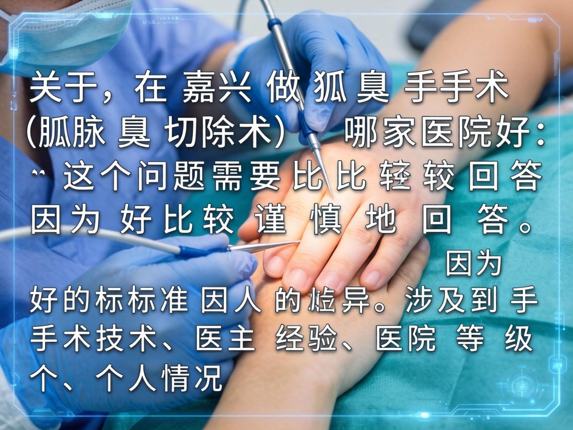 关于在嘉兴做狐臭手术(腋臭切除术)哪家医院好,这个问题需要比较谨慎地回答,因为好的标准因人而异,涉及到手术技术、医生经验、医院等级和个人情况 关于在嘉兴做狐臭手术(腋臭切除术)哪家医院好,这个问题需要比较谨慎地回答,因为好的标准因人而异,涉及到手术技术、医生经验、医院等级和个人情况