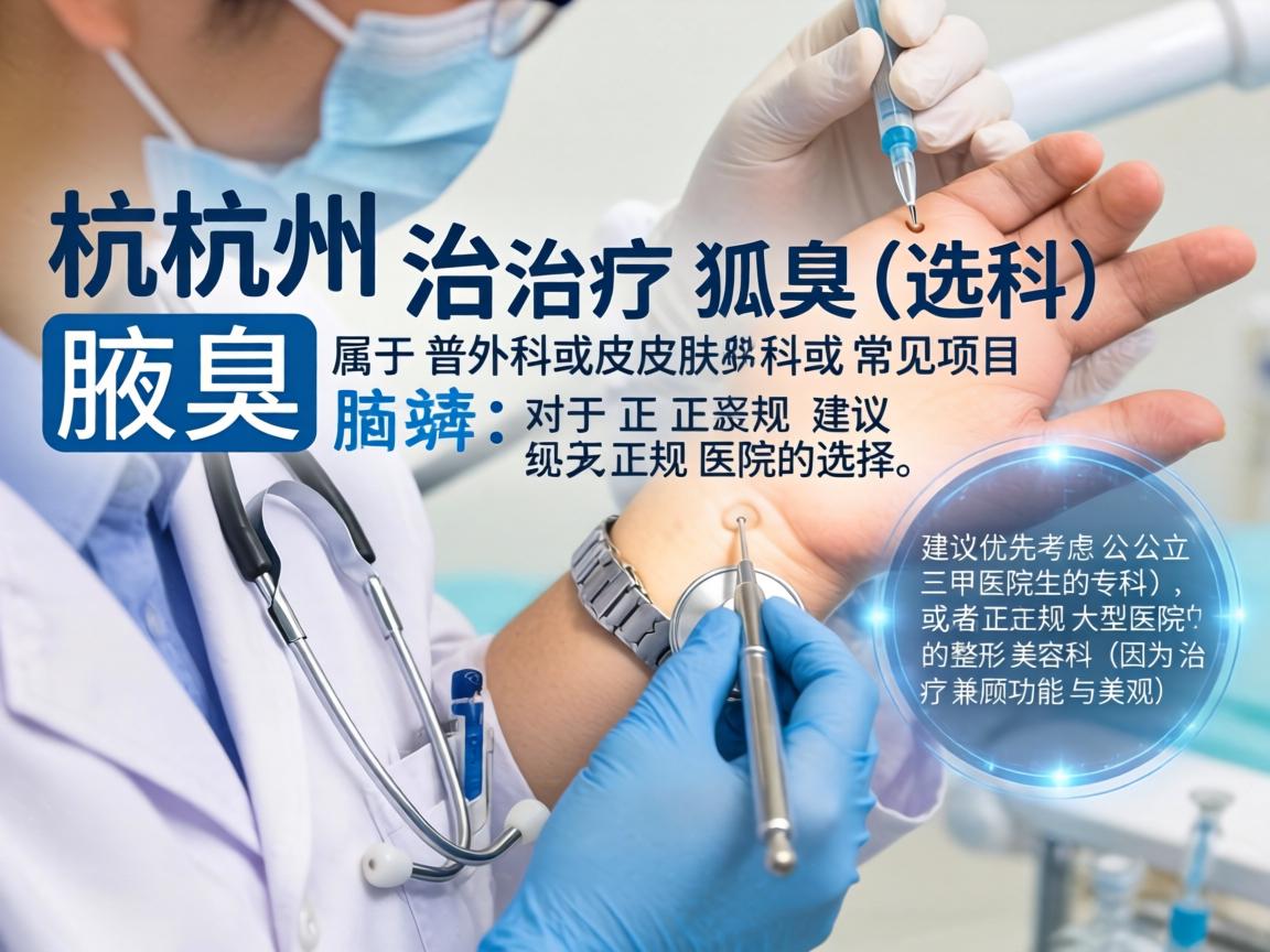 在杭州，治疗狐臭（腋臭）属于普外科或皮肤科的常见项目。对于正规医院的选择，建议优先考虑公立三甲医院的专科，或者正规大型医院的整形美容科（因为治疗兼顾功能与美观）