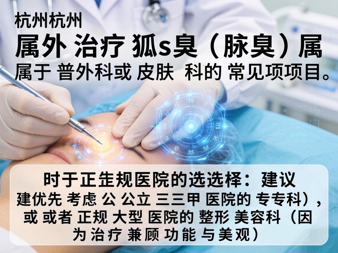 在杭州，治疗狐臭（腋臭）属于普外科或皮肤科的常见项目。对于正规医院的选择，建议优先考虑公立三甲医院的专科，或者正规大型医院的整形美容科（因为治疗兼顾功能与美观）