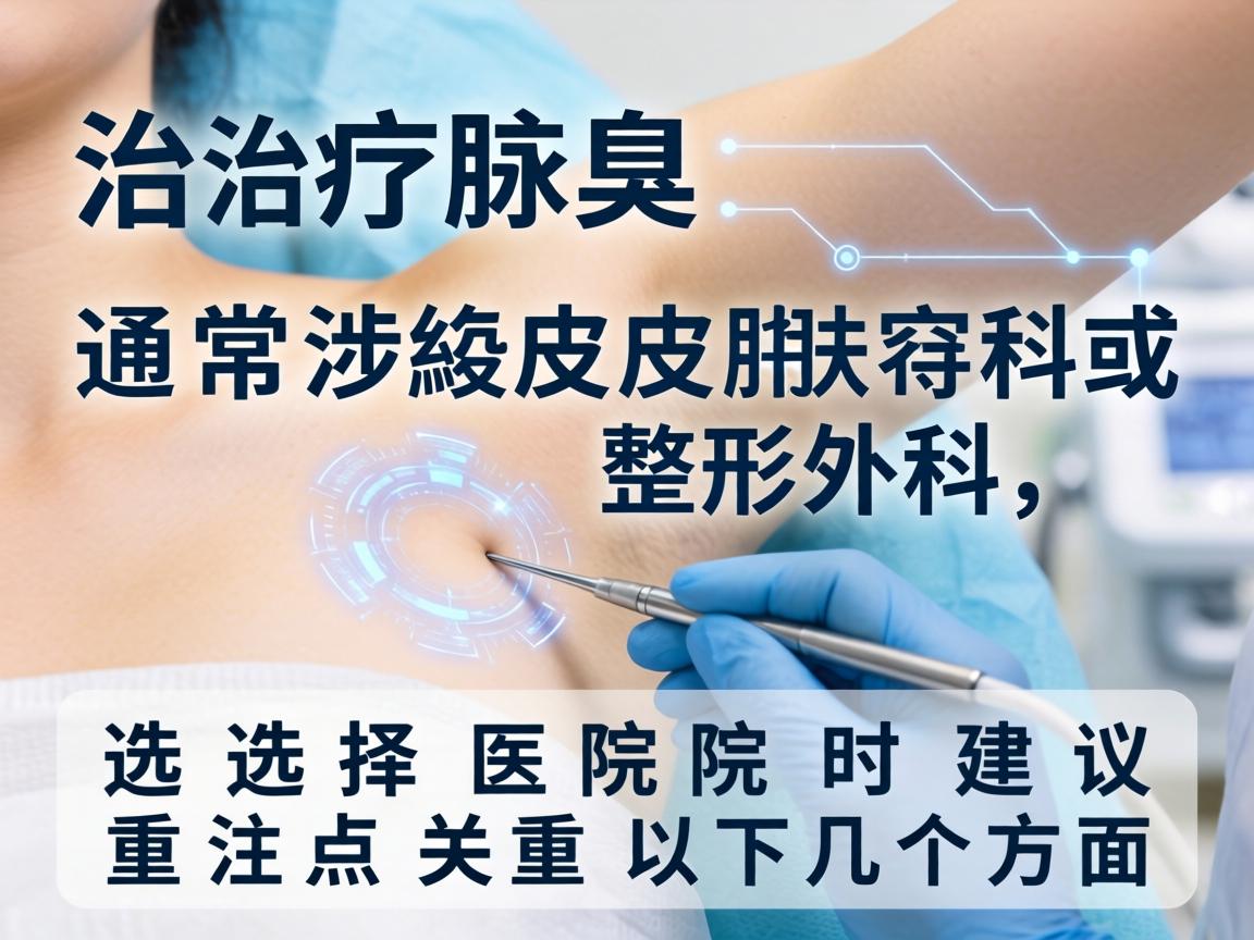 治疗腋臭通常涉及皮肤科或整形外科，选择医院时建议重点关注以下几个方面