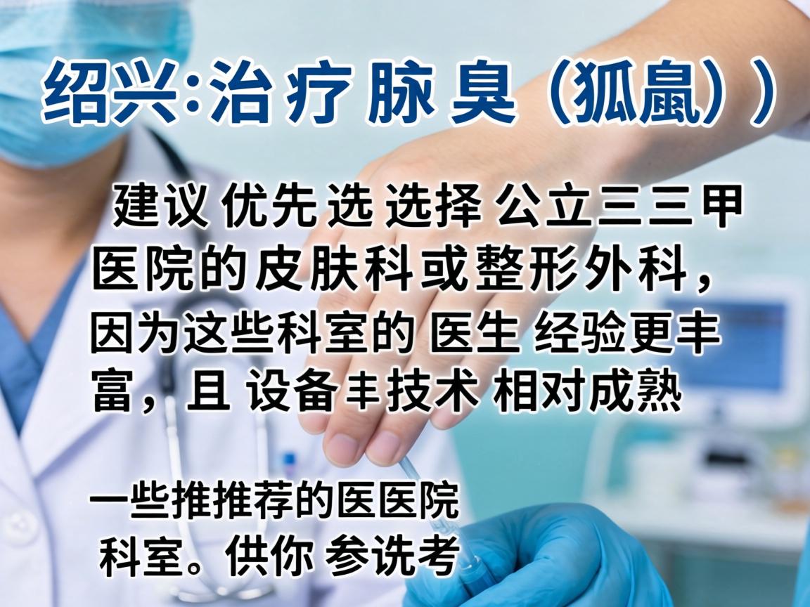 在绍兴治疗腋臭（狐臭）建议优先选择公立三甲医院的皮肤科或整形外科，因为这些科室的医生经验更丰富，且设备和技术相对成熟。以下是一些推荐的医院和科室，供你参考