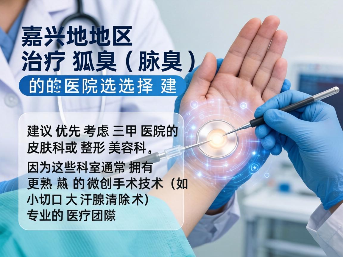 嘉兴地区治疗狐臭（腋臭）的医院选择，建议优先考虑三甲医院的皮肤科或整形美容科，因为这些科室通常拥有更成熟的微创手术技术（如小切口大汗腺清除术）和专业的医疗团队