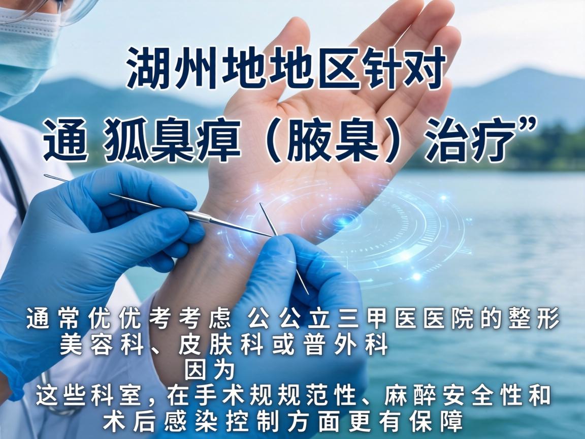 在湖州地区，针对狐臭（腋臭）的治疗，通常优先考虑公立三甲医院的整形美容科、皮肤科或普外科。因为这些科室在手术规范性、麻醉安全性和术后感染控制方面更有保障
