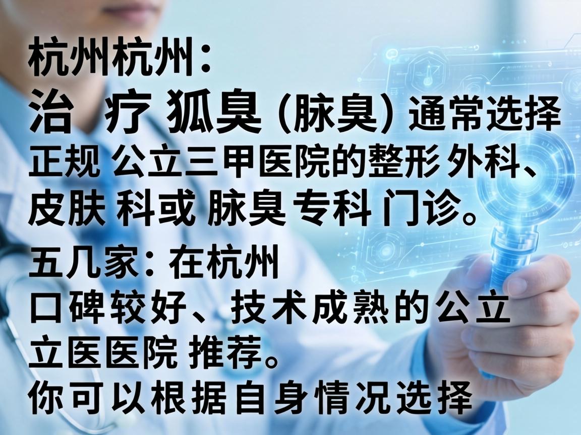 在杭州，治疗狐臭（腋臭）通常选择正规公立三甲医院的整形外科、皮肤科或腋臭专科门诊。以下是几家在杭州口碑较好、技术成熟的公立医院推荐，你可以根据自身情况选择