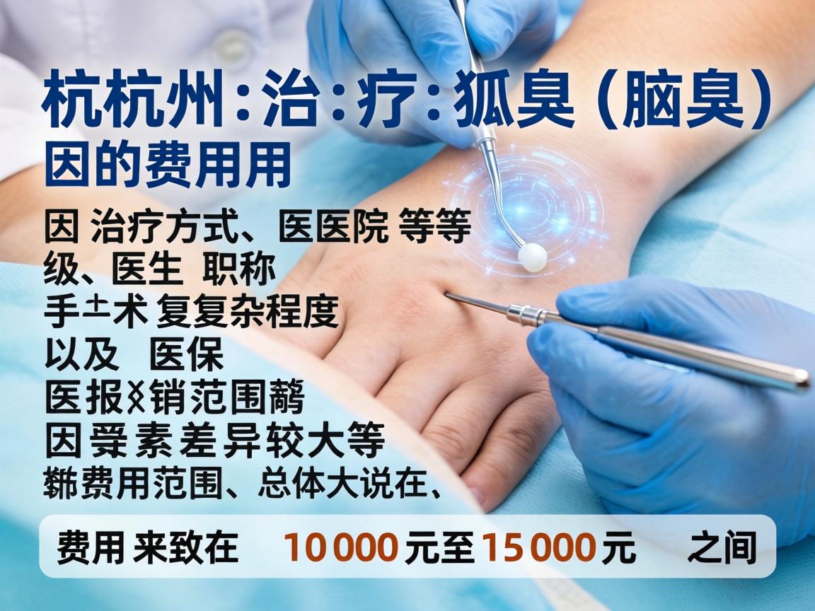 在杭州治疗狐臭（腋臭）的费用因治疗方式、医院等级、医生职称、手术复杂程度以及医保报销范围等因素差异较大。总体来说，费用范围大致在 1000元至15000元 之间