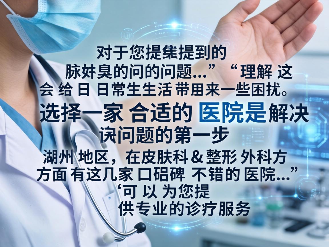对于您提到的腋臭问题，理解这会给日常生活带来一些困扰，选择一家合适的医院是解决问题的第一步。湖州地区在皮肤科和整形外科方面有几家口碑不错的医院，可以为您提供专业的诊疗服务