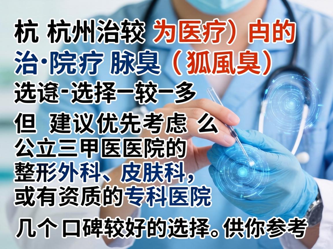 在杭州，治疗腋臭（狐臭）的医院选择较多，但建议优先考虑公立三甲医院的整形外科、皮肤科，或有资质的专科医院。以下是几个口碑较好的选择，供你参考
