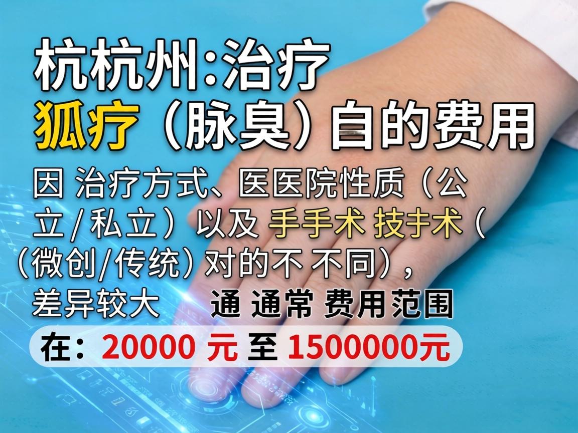 在杭州治疗狐臭(腋臭)的费用因治疗方式、医院性质(公立/私立)以及手术技术(微创/传统)的不同,差异较大。通常费用范围在2000元至15000元之间 在杭州治疗狐臭(腋臭)的费用因治疗方式、医院性质(公立/私立)以及手术技术(微创/传统)的不同,差异较大。通常费用范围在2000元至15000元之间