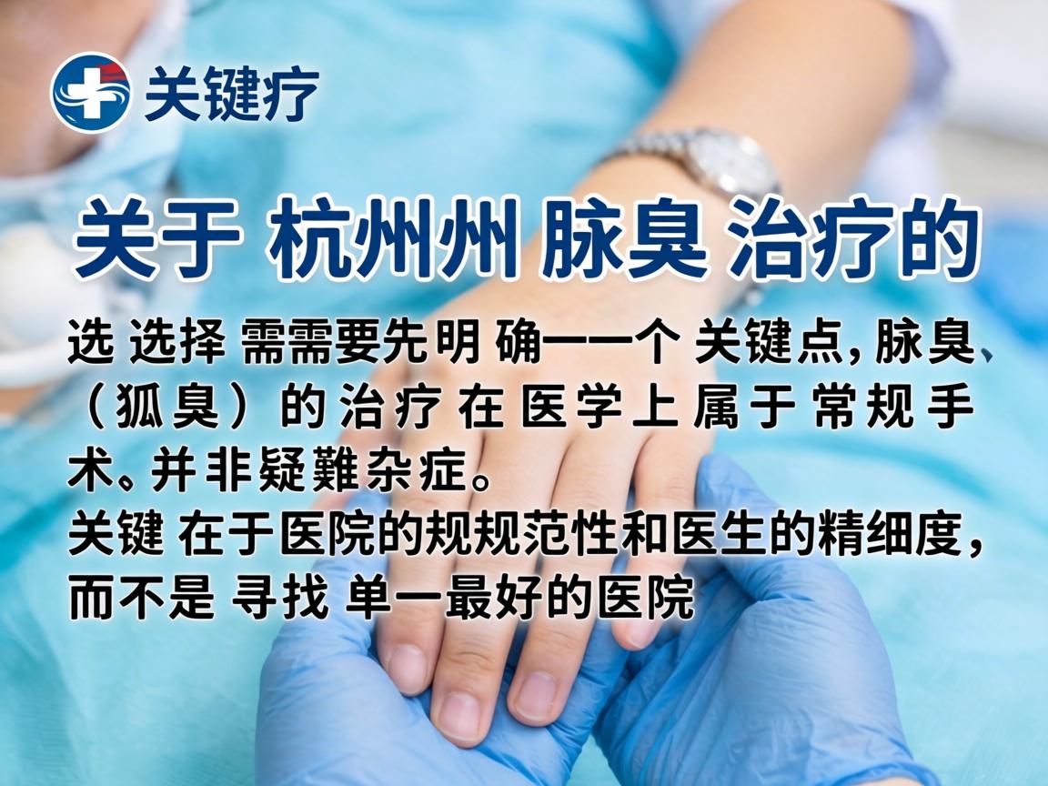 关于杭州腋臭治疗的选择,需要先明确一个关键点,腋臭(狐臭)的治疗在医学上属于常规手术,并非疑难杂症,关键在于医院的规范性和医生的精细度,而不是寻找单一最好的医院 关于杭州腋臭治疗的选择,需要先明确一个关键点,腋臭(狐臭)的治疗在医学上属于常规手术,并非疑难杂症,关键在于医院的规范性和医生的精细度,而不是寻找单一最好的医院