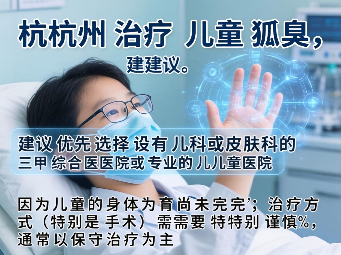 杭州治疗儿童狐臭,建议优先选择设有儿科或皮肤科的三甲综合医院或专业的儿童医院。因为儿童的身体发育尚未完全,治疗方式(特别是手术)需要特别谨慎,通常以保守治疗为主 杭州治疗儿童狐臭,建议优先选择设有儿科或皮肤科的三甲综合医院或专业的儿童医院。因为儿童的身体发育尚未完全,治疗方式(特别是手术)需要特别谨慎,通常以保守治疗为主