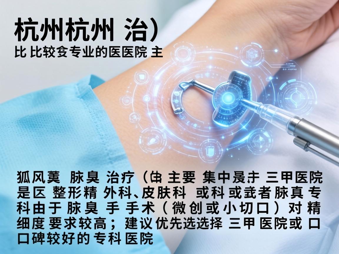 在杭州,治疗腋臭(狐臭)比较专业的医院主要集中在三甲医院的整形外科、皮肤科或者腋臭专科。由于腋臭手术(微创或小切口)对精细度要求较高,建议优先选择三甲医院或口碑较好的专科医院 在杭州,治疗腋臭(狐臭)比较专业的医院主要集中在三甲医院的整形外科、皮肤科或者腋臭专科。由于腋臭手术(微创或小切口)对精细度要求较高,建议优先选择三甲医院或口碑较好的专科医院