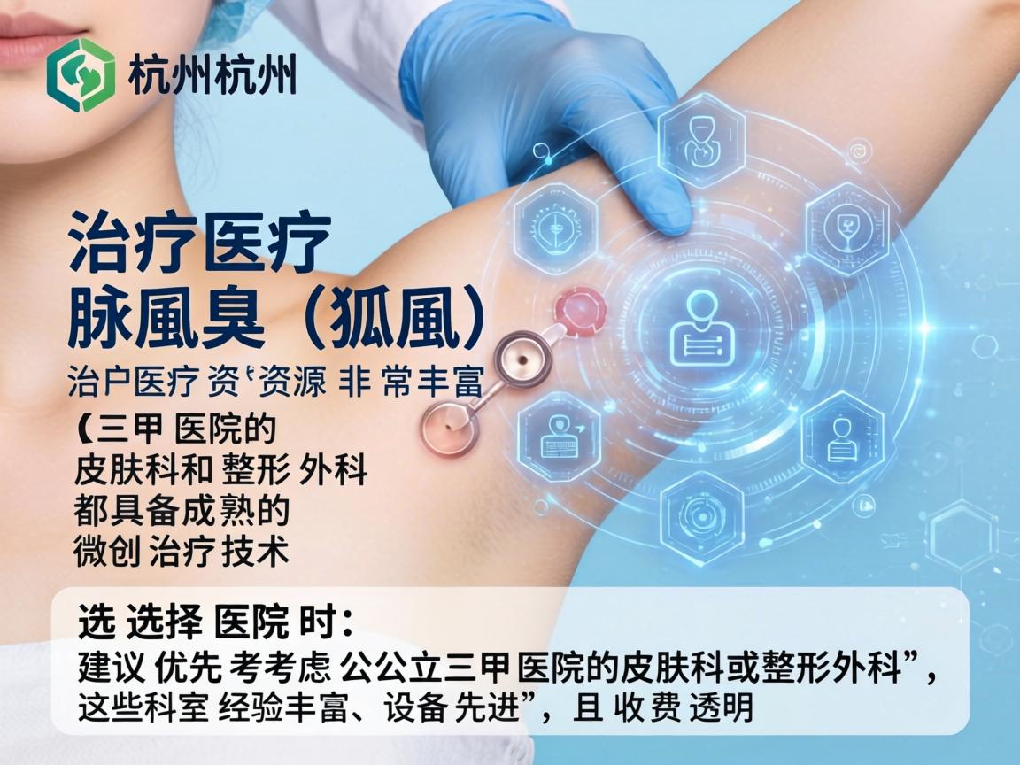 在杭州,治疗腋臭(狐臭)的医疗资源非常丰富,三甲医院的皮肤科和整形外科都具备成熟的微创治疗技术。选择医院时,建议优先考虑公立三甲医院的皮肤科或整形外科,这些科室经验丰富、设备先进,且收费透明 在杭州,治疗腋臭(狐臭)的医疗资源非常丰富,三甲医院的皮肤科和整形外科都具备成熟的微创治疗技术。选择医院时,建议优先考虑公立三甲医院的皮肤科或整形外科,这些科室经验丰富、设备先进,且收费透明