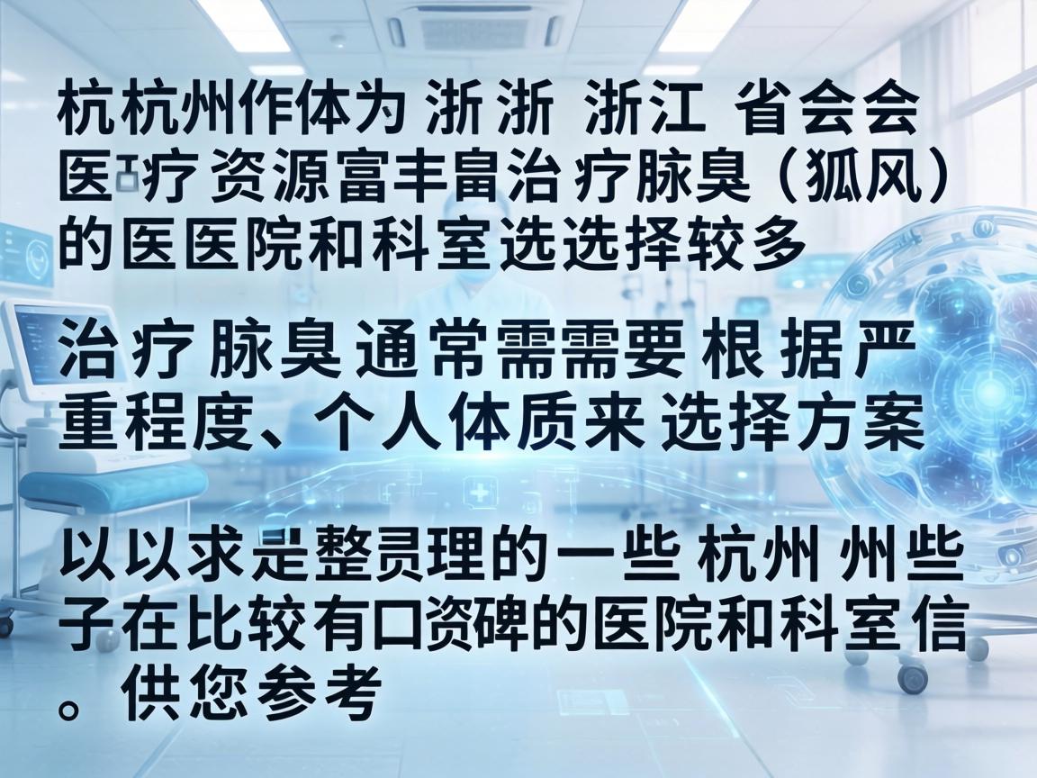 杭州作为浙江省会，医疗资源丰富，治疗腋臭（狐臭）的医院和科室选择较多。治疗腋臭通常需要根据严重程度、个人体质来选择方案。以下是整理的一些在杭州比较有口碑的医院和科室信息，供您参考