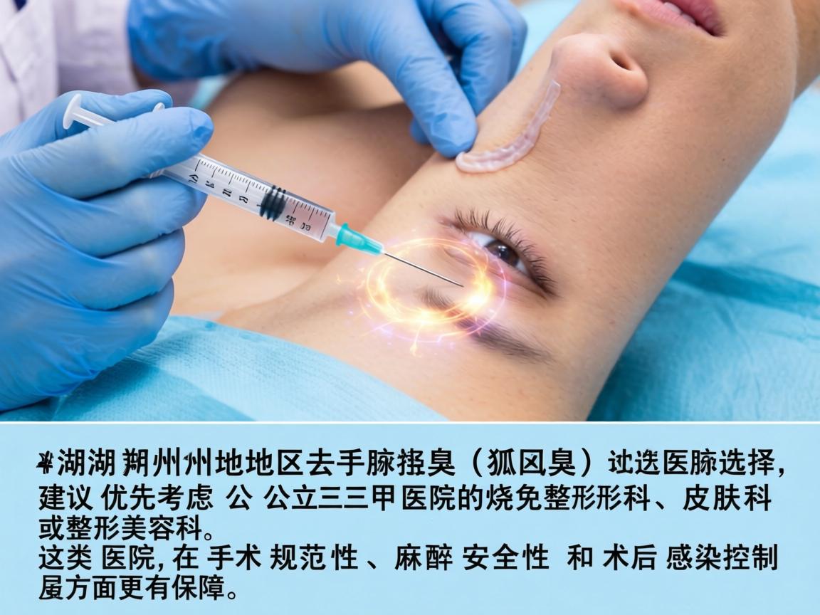 针对湖州地区去腋臭（狐臭）手术的医院选择，建议优先考虑公立三甲医院的烧伤整形科、皮肤科或整形美容科，这类医院在手术规范性、麻醉安全性和术后感染控制方面更有保障