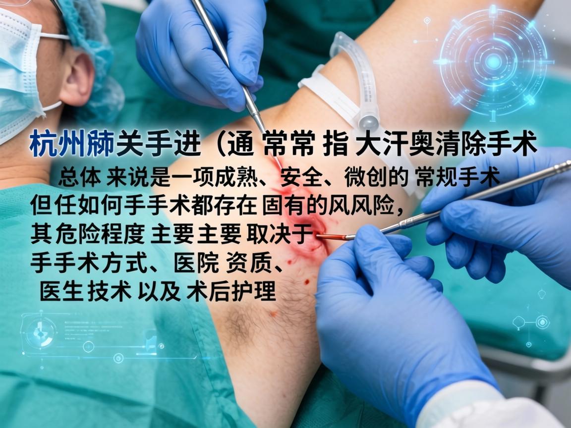 在杭州进行腋臭手术（通常指大汗腺清除术）总体来说是一项成熟、安全、微创的常规手术。但任何手术都存在固有的风险，其危险程度主要取决于手术方式、医院资质、医生技术以及术后护理