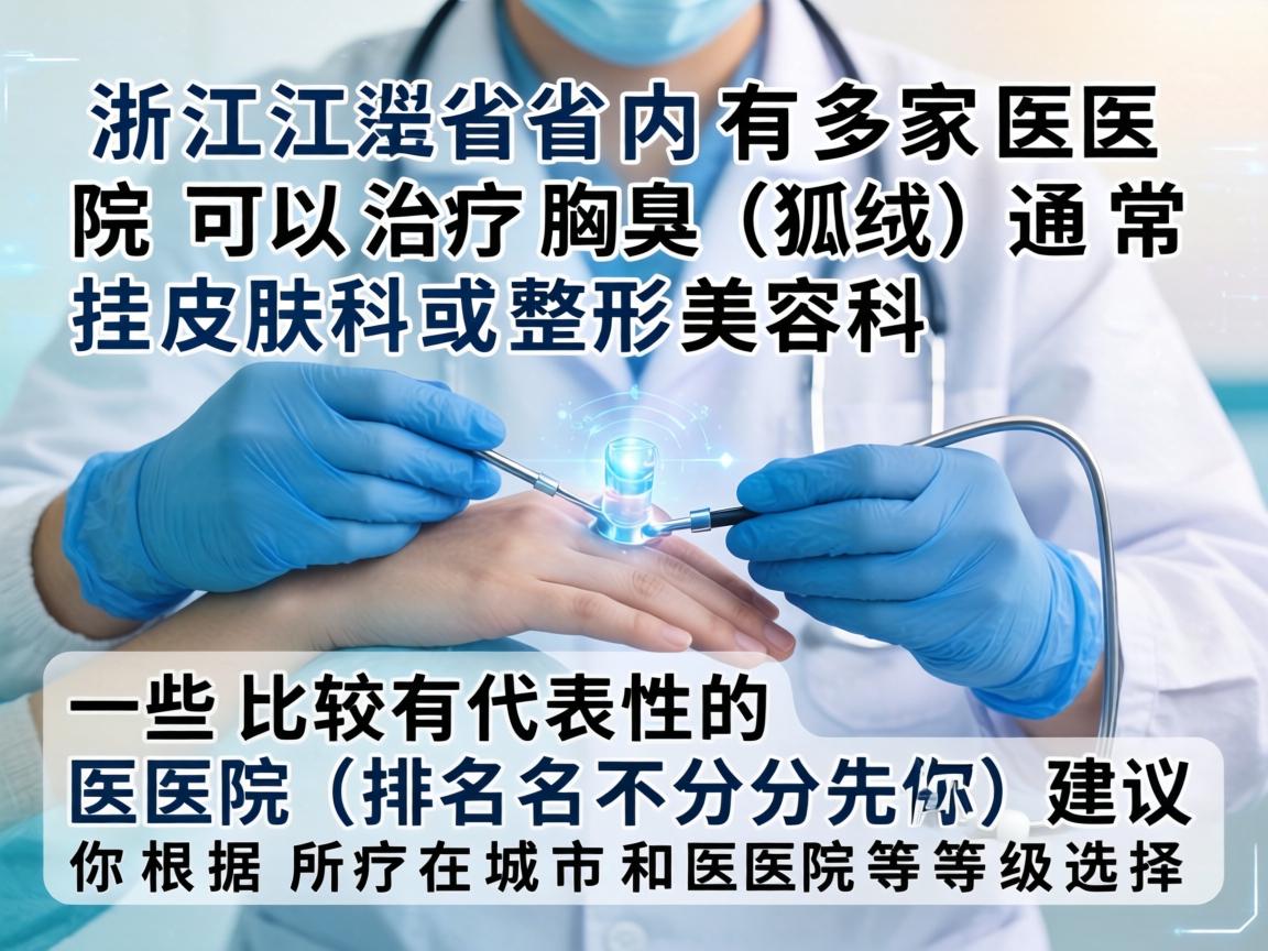 浙江省内有多家医院可以治疗腋臭（狐臭）通常挂皮肤科或整形美容科。以下是一些比较有代表性的医院（排名不分先后）建议你根据所在城市和医院等级选择