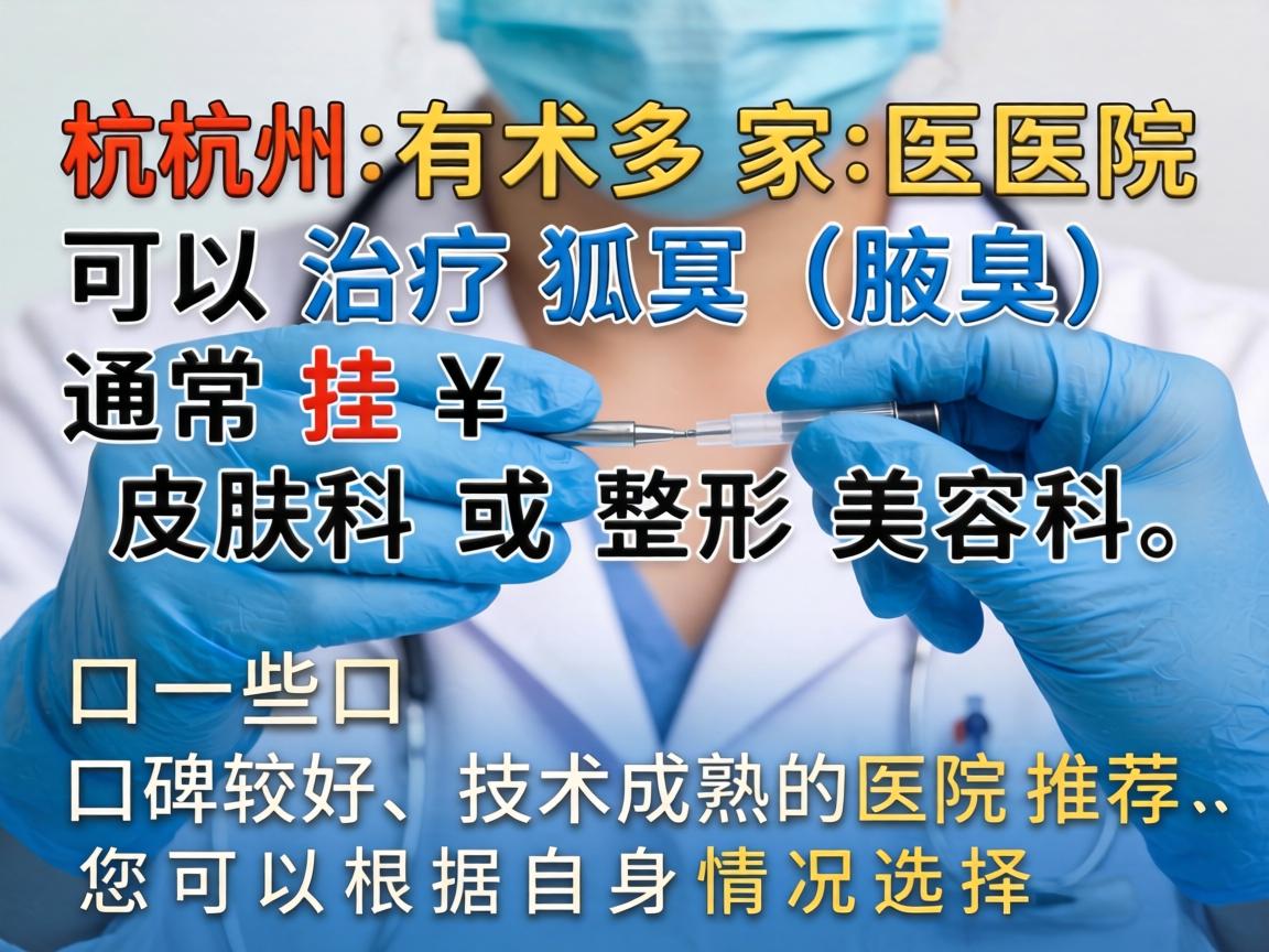 杭州有多家医院可以治疗狐臭（腋臭）通常挂 皮肤科 或 整形美容科。以下是一些口碑较好、技术成熟的医院推荐，您可以根据自身情况选择