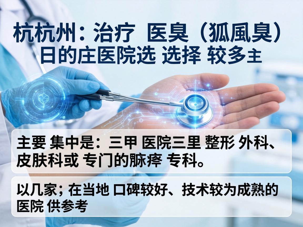 杭州治疗腋臭（狐臭）的医院选择较多，主要集中在三甲医院的整形外科、皮肤科或专门的腋臭专科。以下是几家在当地口碑较好、技术较为成熟的医院供参考