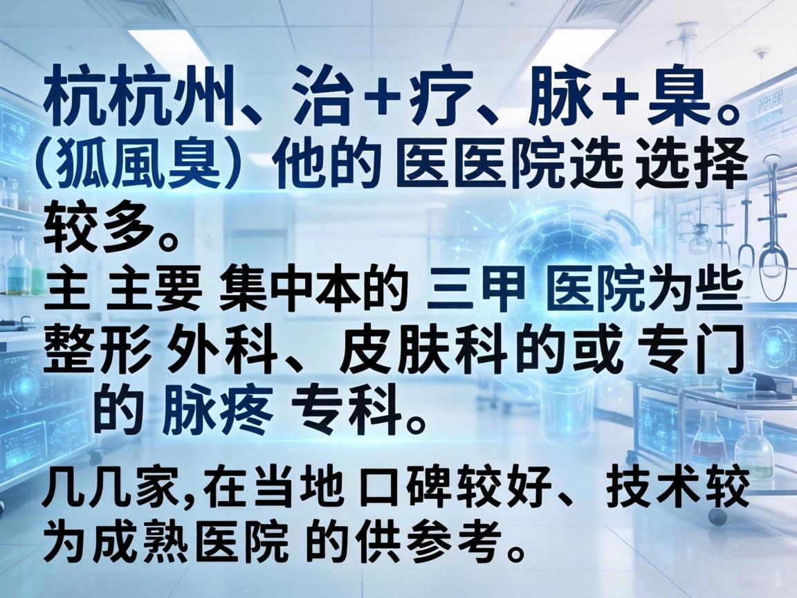 杭州治疗腋臭（狐臭）的医院选择较多，主要集中在三甲医院的整形外科、皮肤科或专门的腋臭专科。以下是几家在当地口碑较好、技术较为成熟的医院供参考