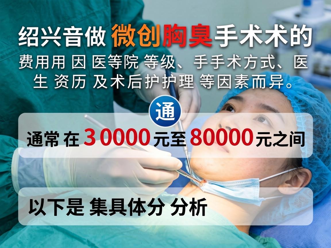 在绍兴做微创腋臭手术的费用因医院等级、手术方式、医生资历及术后护理等因素而异,通常在 3000元至8000元 之间。以下是具体分析 在绍兴做微创腋臭手术的费用因医院等级、手术方式、医生资历及术后护理等因素而异,通常在 3000元至8000元 之间。以下是具体分析