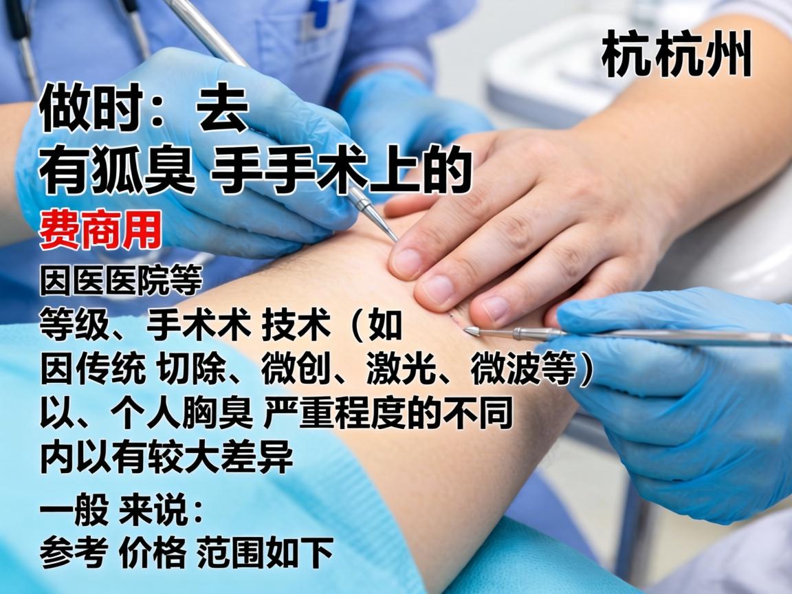 在杭州,做去狐臭手术的费用因医院等级、手术技术(如传统切除、微创、激光、微波等)以及个人腋臭严重程度的不同而有较大差异。一般来说,参考价格范围如下 在杭州,做去狐臭手术的费用因医院等级、手术技术(如传统切除、微创、激光、微波等)以及个人腋臭严重程度的不同而有较大差异。一般来说,参考价格范围如下