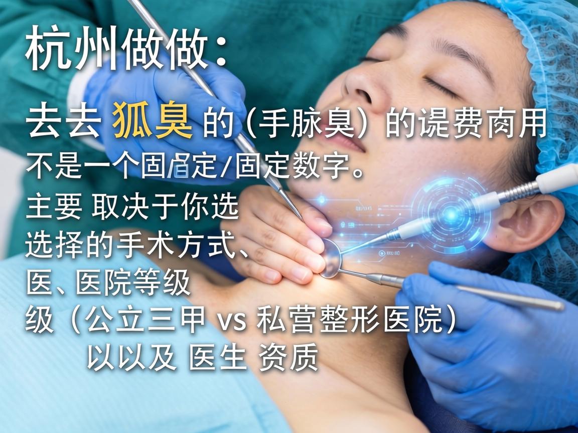 在杭州,做去狐臭(腋臭)手术的费用不是一个固定数字,主要取决于你选择的手术方式、医院等级(公立三甲 vs 私立整形医院)以及医生资质 在杭州,做去狐臭(腋臭)手术的费用不是一个固定数字,主要取决于你选择的手术方式、医院等级(公立三甲 vs 私立整形医院)以及医生资质