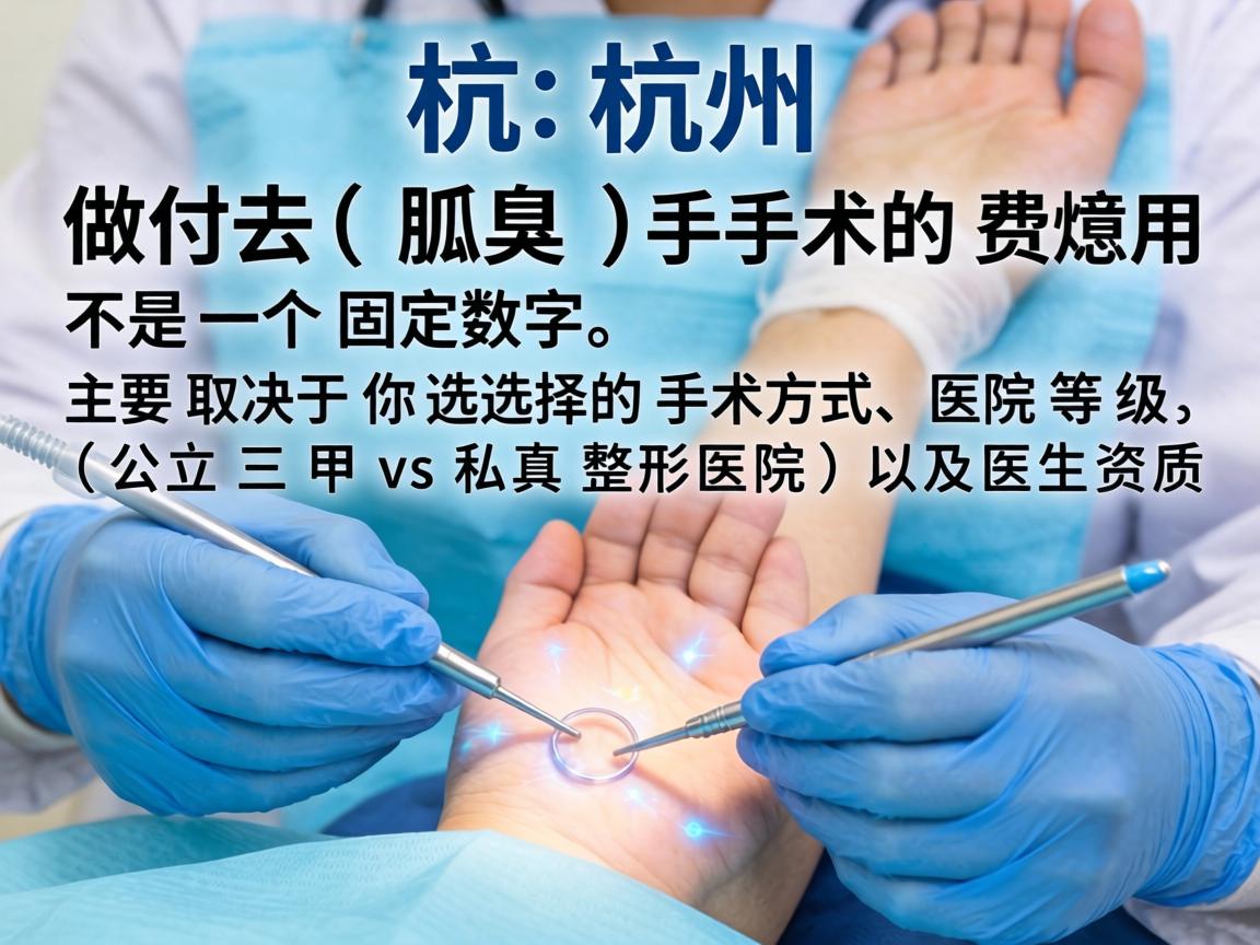 在杭州,做去狐臭(腋臭)手术的费用不是一个固定数字,主要取决于你选择的手术方式、医院等级(公立三甲 vs 私立整形医院)以及医生资质 在杭州,做去狐臭(腋臭)手术的费用不是一个固定数字,主要取决于你选择的手术方式、医院等级(公立三甲 vs 私立整形医院)以及医生资质