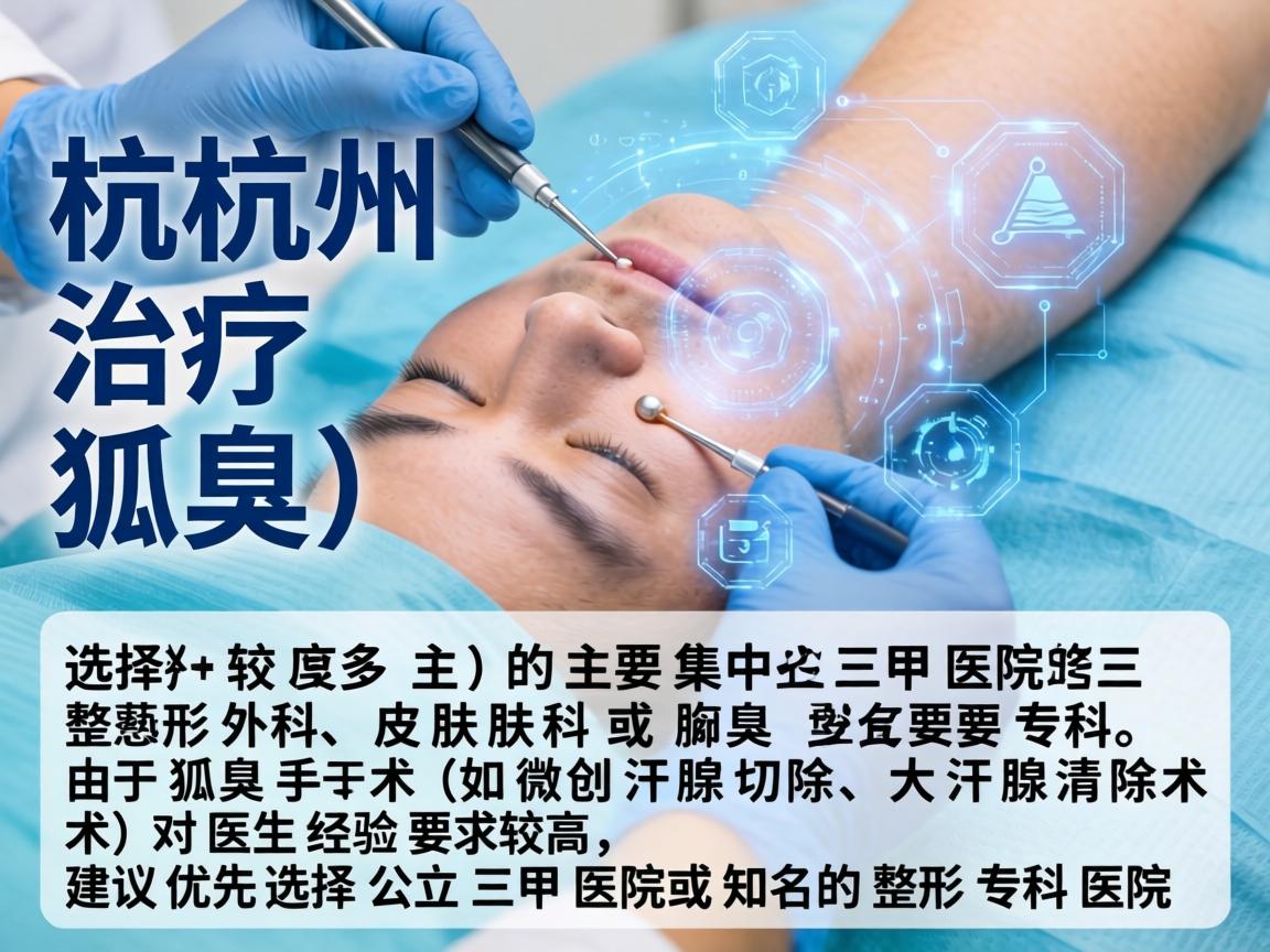 杭州治疗狐臭(腋臭)的医院选择较多,主要集中在三甲医院的整形外科、皮肤科或腋臭专科。由于狐臭手术(如微创汗腺切除、大汗腺清除术)对医生经验要求较高,建议优先选择公立三甲医院或知名的整形专科医院 杭州治疗狐臭(腋臭)的医院选择较多,主要集中在三甲医院的整形外科、皮肤科或腋臭专科。由于狐臭手术(如微创汗腺切除、大汗腺清除术)对医生经验要求较高,建议优先选择公立三甲医院或知名的整形专科医院