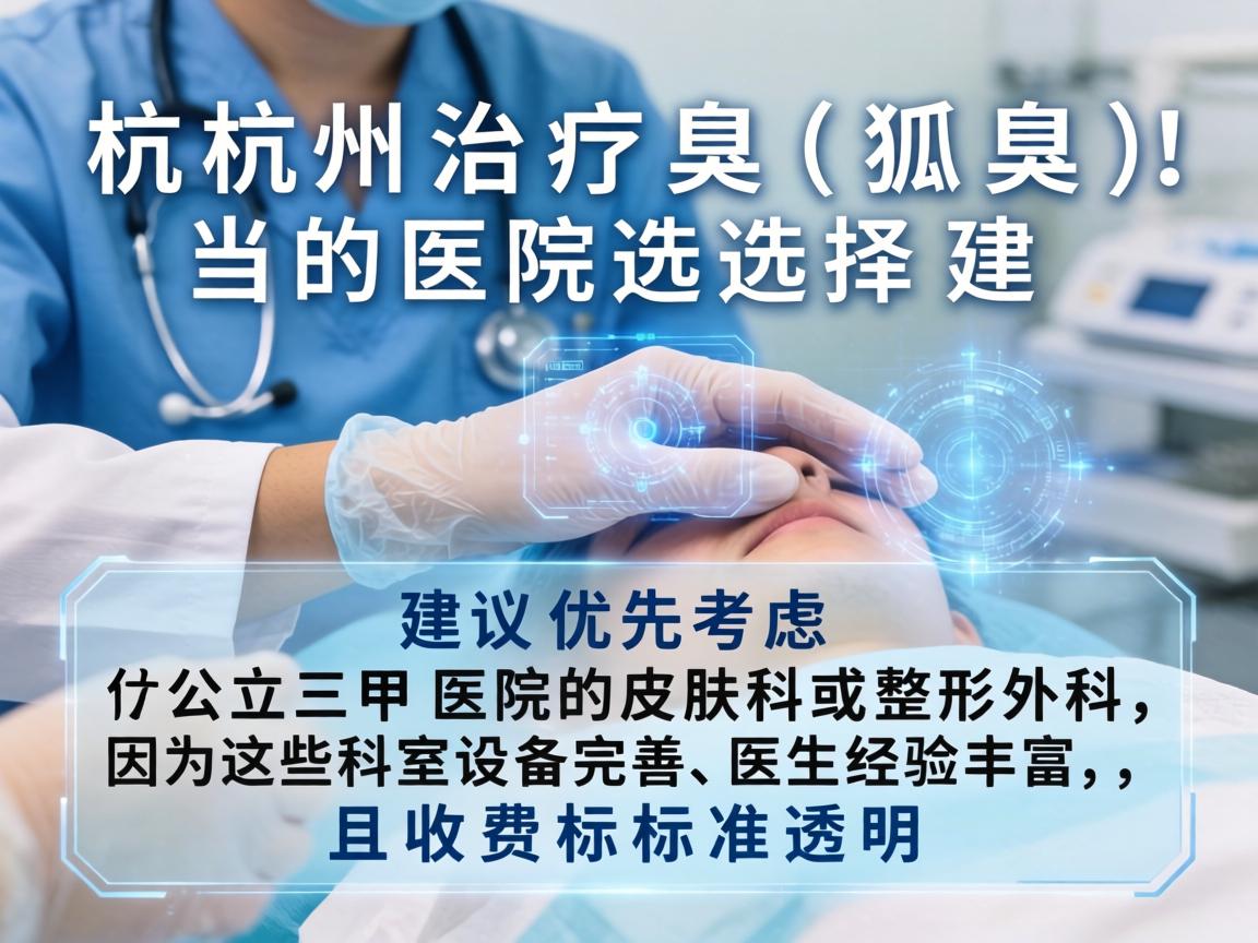 杭州治疗狐臭(腋臭)的医院选择,建议优先考虑公立三甲医院的皮肤科或整形外科,因为这些科室设备完善、医生经验丰富,且收费标准透明 杭州治疗狐臭(腋臭)的医院选择,建议优先考虑公立三甲医院的皮肤科或整形外科,因为这些科室设备完善、医生经验丰富,且收费标准透明
