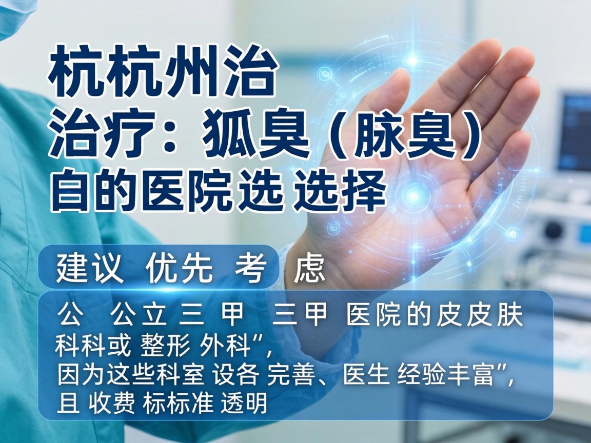 杭州治疗狐臭(腋臭)的医院选择,建议优先考虑公立三甲医院的皮肤科或整形外科,因为这些科室设备完善、医生经验丰富,且收费标准透明 杭州治疗狐臭(腋臭)的医院选择,建议优先考虑公立三甲医院的皮肤科或整形外科,因为这些科室设备完善、医生经验丰富,且收费标准透明