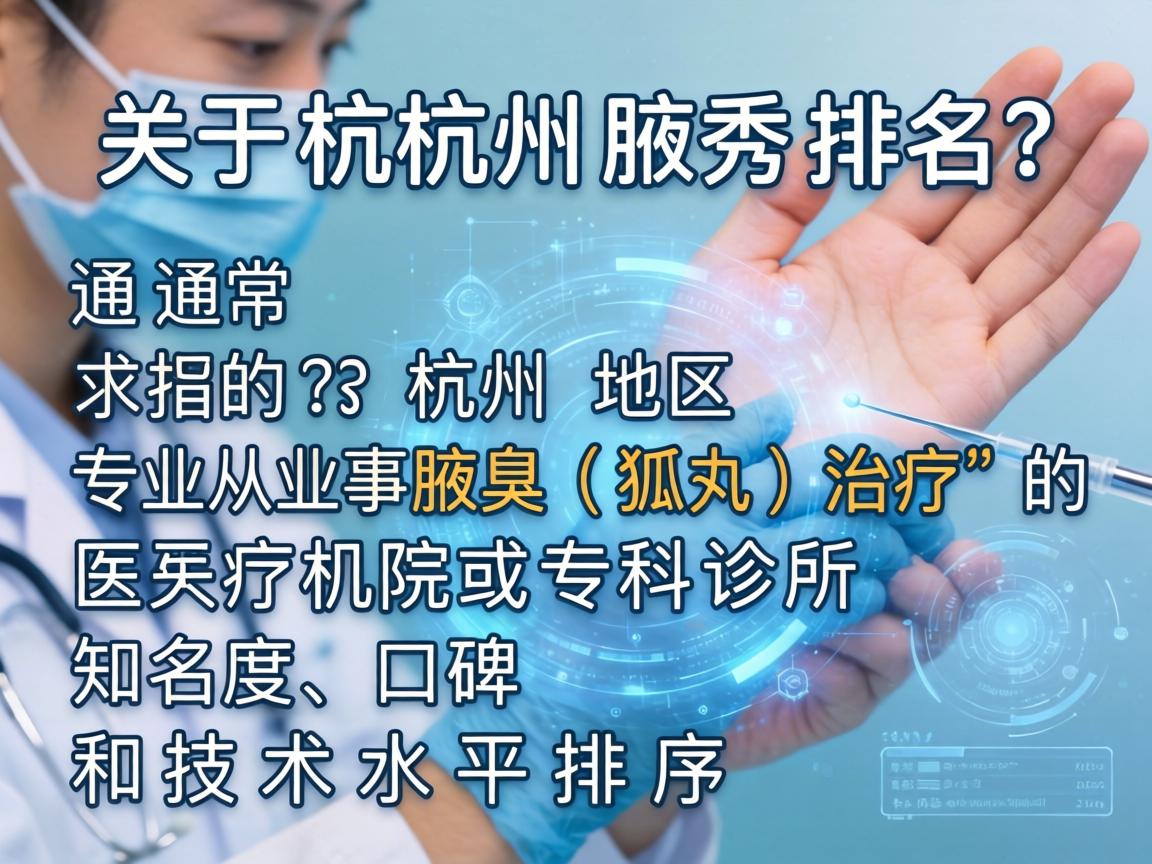 关于杭州腋秀排名这个问题，通常指的是杭州地区专业从事腋臭（狐臭）治疗的医疗机构或专科诊所的知名度、口碑和技术水平排序