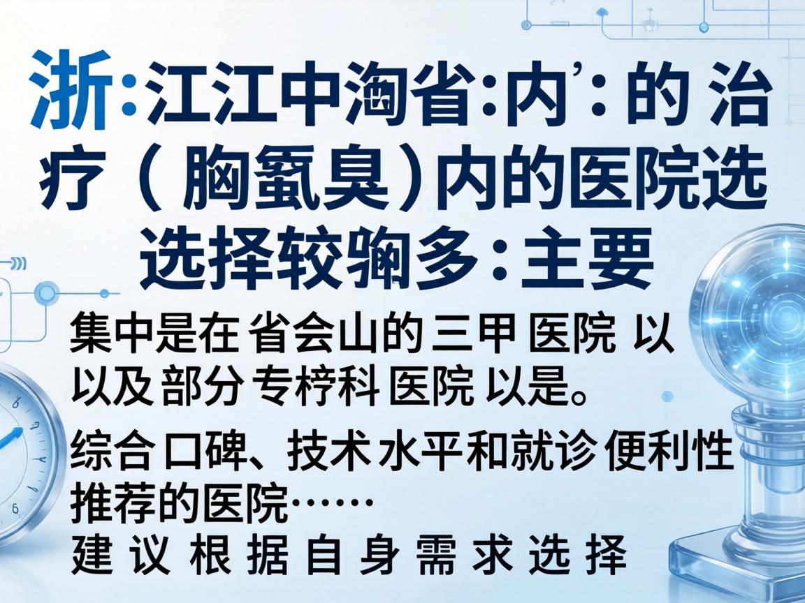 浙江省内治疗腋臭(狐臭)的医院选择较多,主要集中在省会的三甲医院以及部分专科医院。以下是综合口碑、技术水平和就诊便利性推荐的医院,建议根据自身需求选择 浙江省内治疗腋臭(狐臭)的医院选择较多,主要集中在省会的三甲医院以及部分专科医院。以下是综合口碑、技术水平和就诊便利性推荐的医院,建议根据自身需求选择