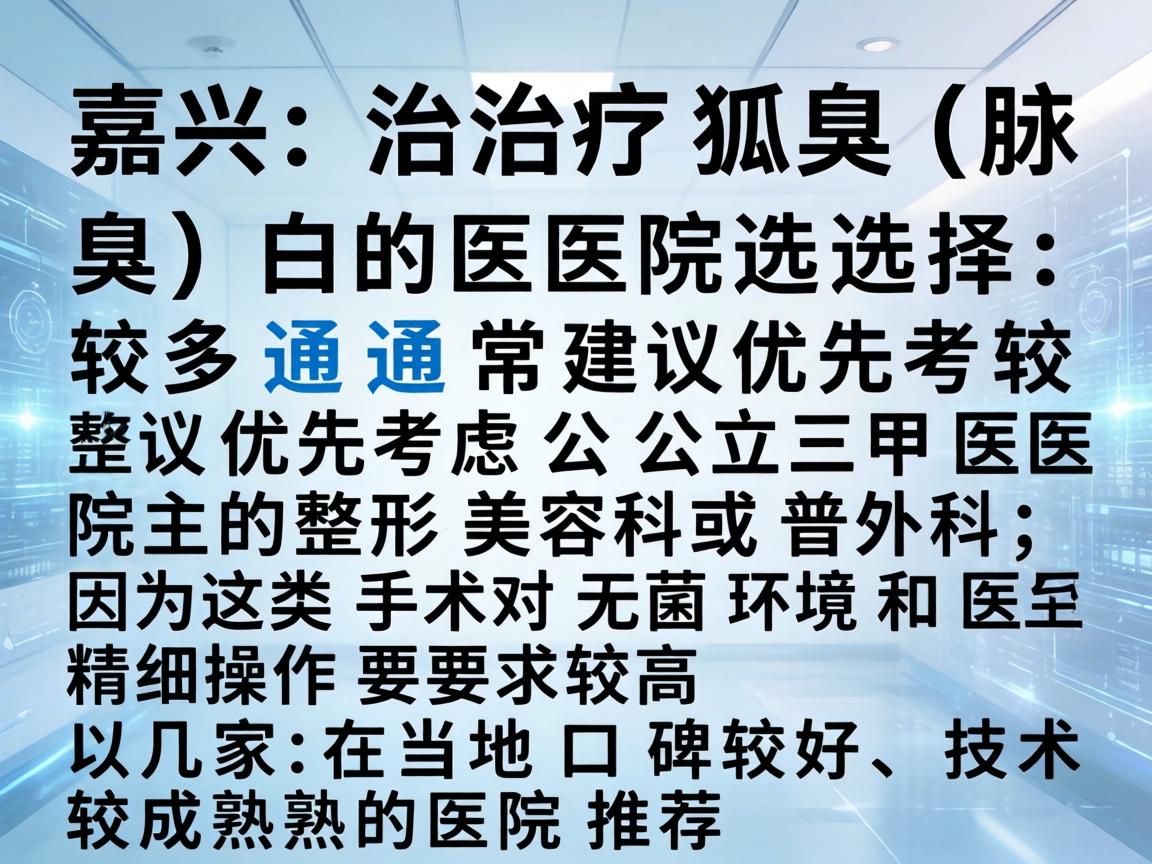 在嘉兴，治疗狐臭（腋臭）的医院选择较多，通常建议优先考虑公立三甲医院的整形美容科或普外科，因为这类手术对无菌环境和医生精细操作要求较高。以下是几家在当地口碑较好、技术较成熟的医院推荐