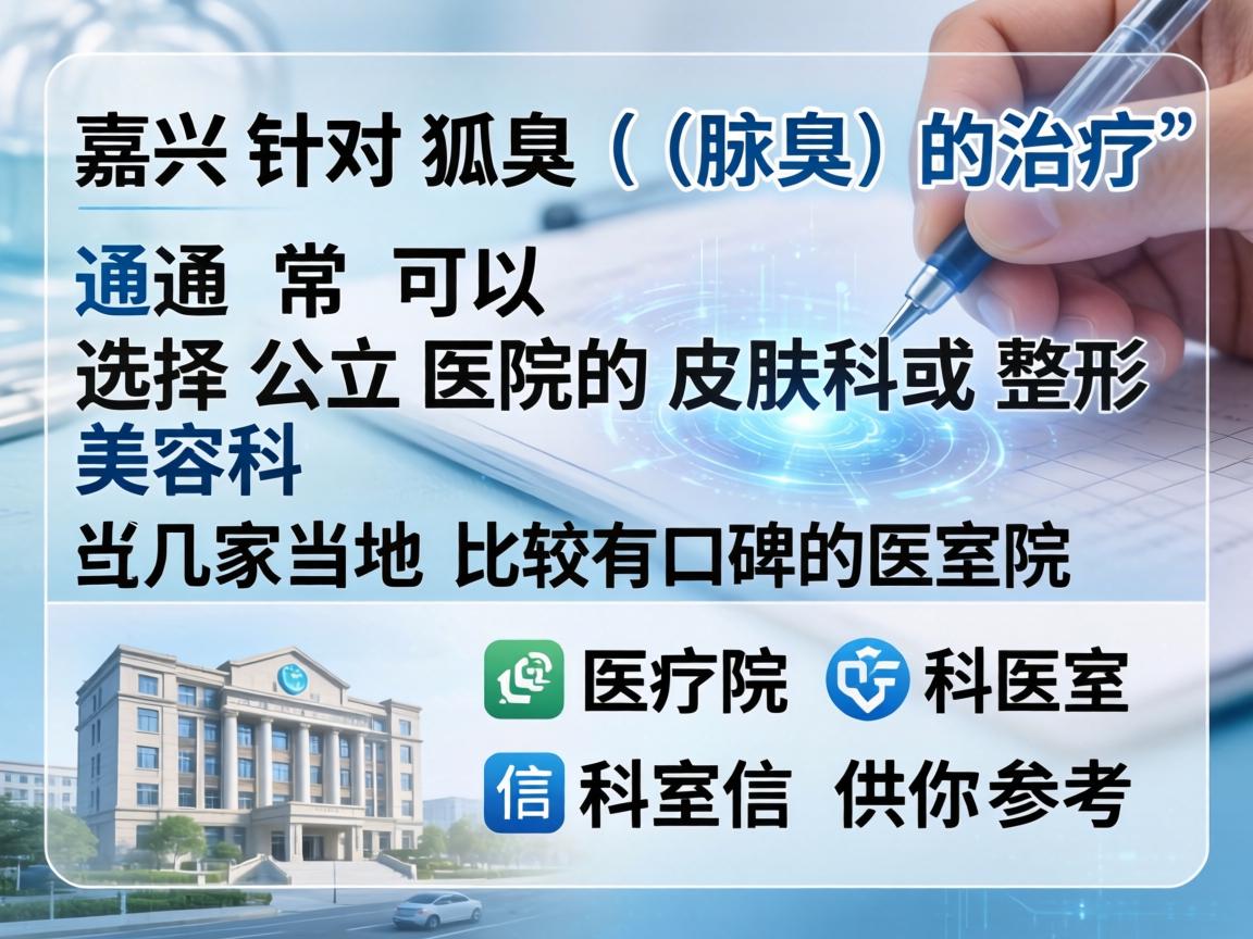 在嘉兴，针对狐臭（腋臭）的治疗，通常可以选择公立医院的皮肤科或整形美容科。以下是几家当地比较有口碑的医院及其相关科室信息，供你参考