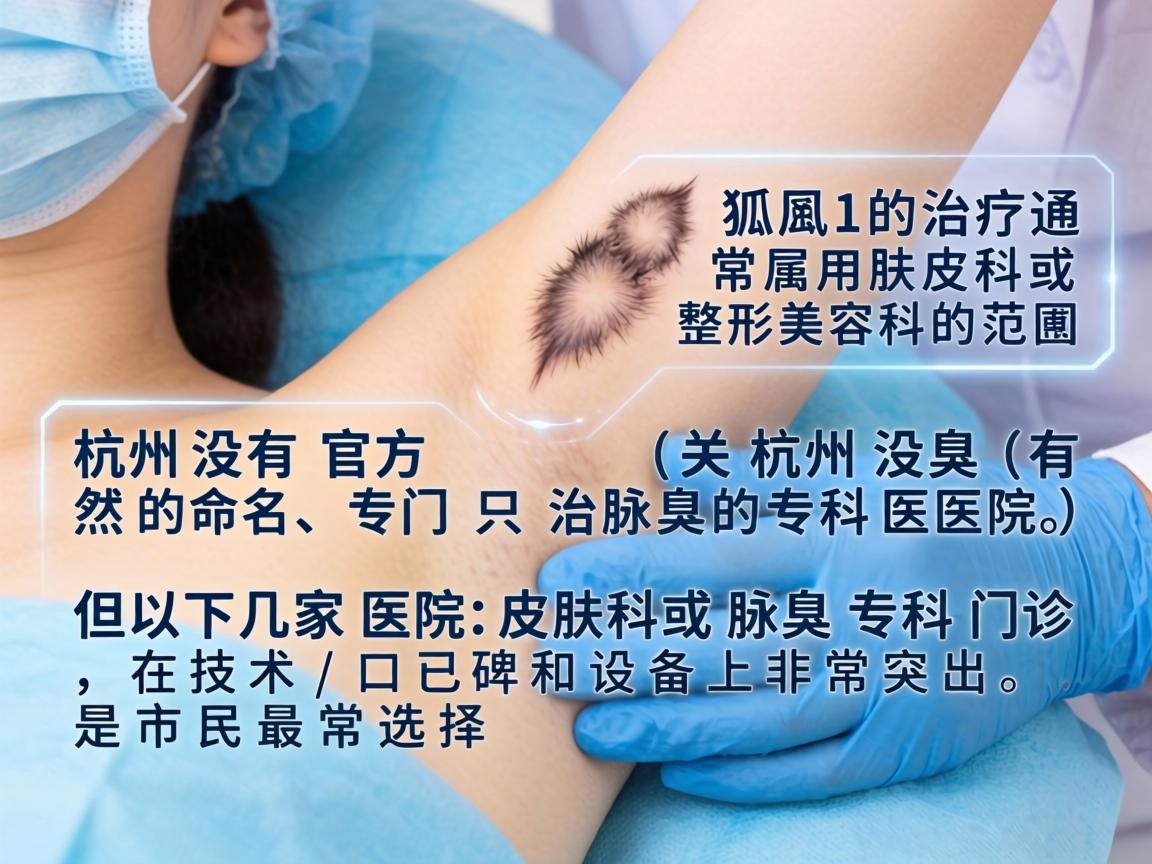 在杭州，腋臭（狐臭）的治疗通常属于皮肤科或整形美容科的范畴。虽然杭州没有官方命名、专门只治腋臭的专科医院，但以下几家医院的皮肤科或腋臭专科门诊在技术、口碑和设备上非常突出，是市民最常选择的