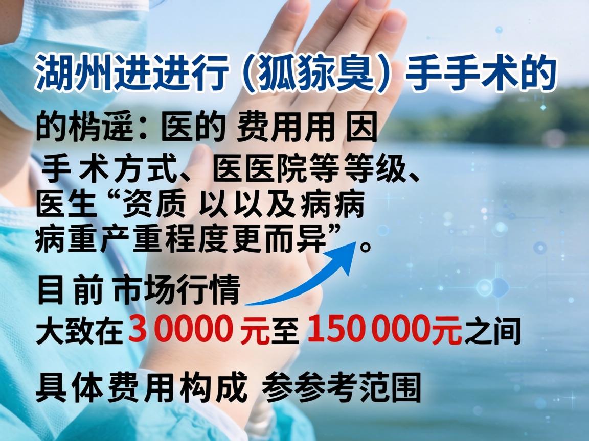 在湖州进行狐臭(腋臭)手术的费用因手术方式、医院等级、医生资质以及病情严重程度而异,目前市场行情大致在3000元至15000元之间。以下是具体费用构成和参考范围 在湖州进行狐臭(腋臭)手术的费用因手术方式、医院等级、医生资质以及病情严重程度而异,目前市场行情大致在3000元至15000元之间。以下是具体费用构成和参考范围