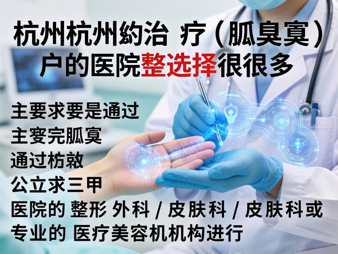 在杭州,治疗狐臭(腋臭)的医院选择很多,主要是通过公立三甲医院的整形外科/皮肤科或专业的医疗美容机构进行 在杭州,治疗狐臭(腋臭)的医院选择很多,主要是通过公立三甲医院的整形外科/皮肤科或专业的医疗美容机构进行