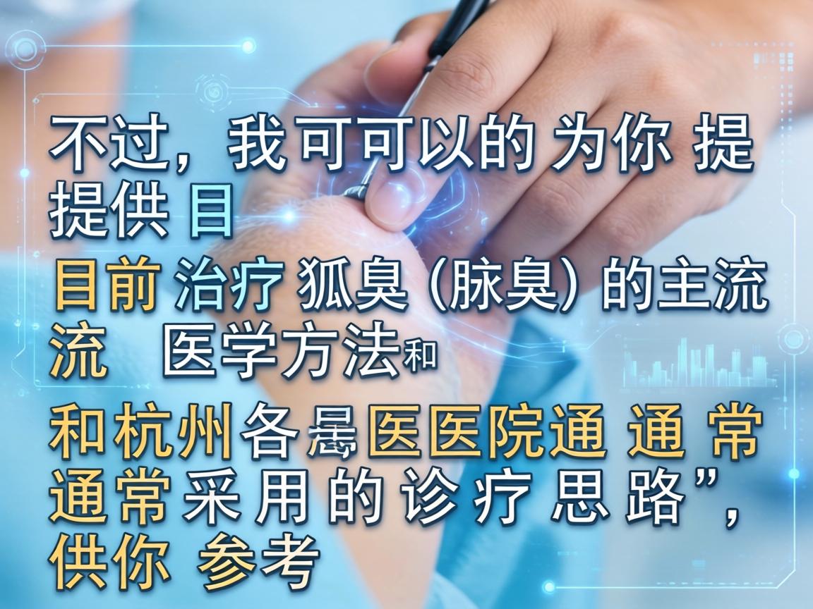 不过,我可以为你提供目前治疗狐臭(腋臭)的主流医学方法和杭州各医院通常采用的诊疗思路,供你参考 不过,我可以为你提供目前治疗狐臭(腋臭)的主流医学方法和杭州各医院通常采用的诊疗思路,供你参考