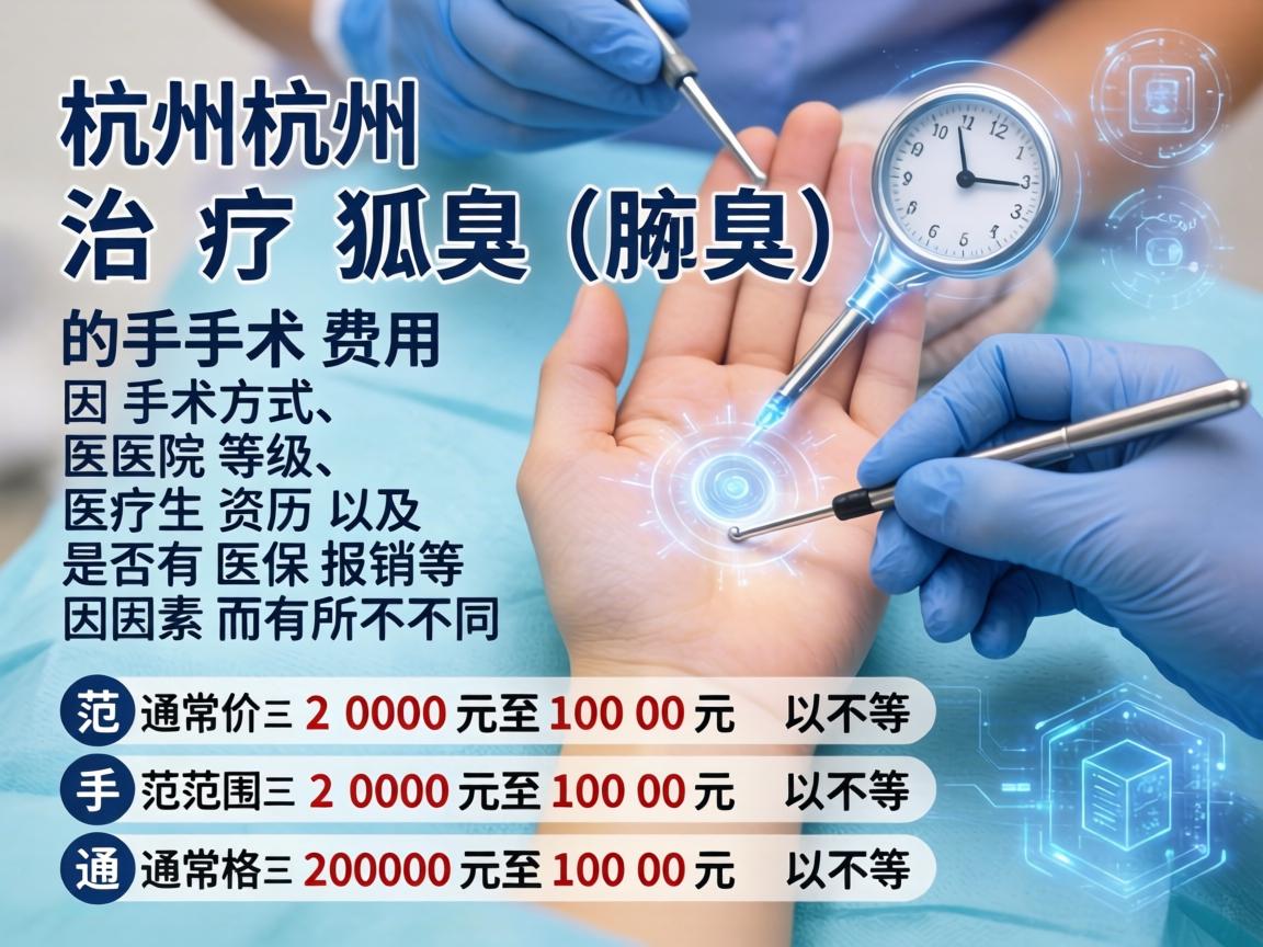 在杭州，治疗狐臭（腋臭）的手术费用因手术方式、医院等级、医生资历以及是否有医保报销等因素而有所不同。通常价格范围在 2000元至10000元 不等