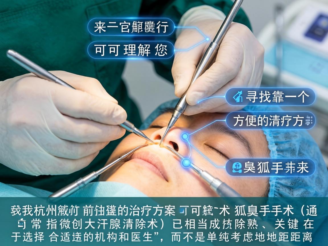 从杭州前往进行狐臭手术,我理解您可能正在寻找一个可靠、方便的治疗方案。狐臭手术(通常指微创大汗腺清除术)技术已相当成熟,关键在于选择合适的机构和医生,而不是单纯考虑地理距离 从杭州前往进行狐臭手术,我理解您可能正在寻找一个可靠、方便的治疗方案。狐臭手术(通常指微创大汗腺清除术)技术已相当成熟,关键在于选择合适的机构和医生,而不是单纯考虑地理距离