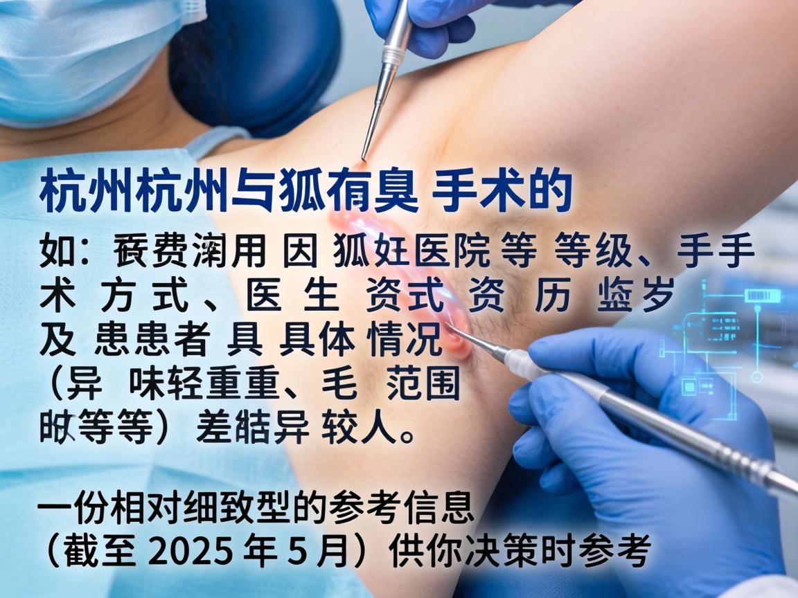 在杭州，狐臭手术的费用因医院等级、手术方式、医生资历及患者具体情况（如异味轻重、腋毛范围等）差异较大。以下是一份相对细致的参考信息（截至2025年5月）供你决策时参考