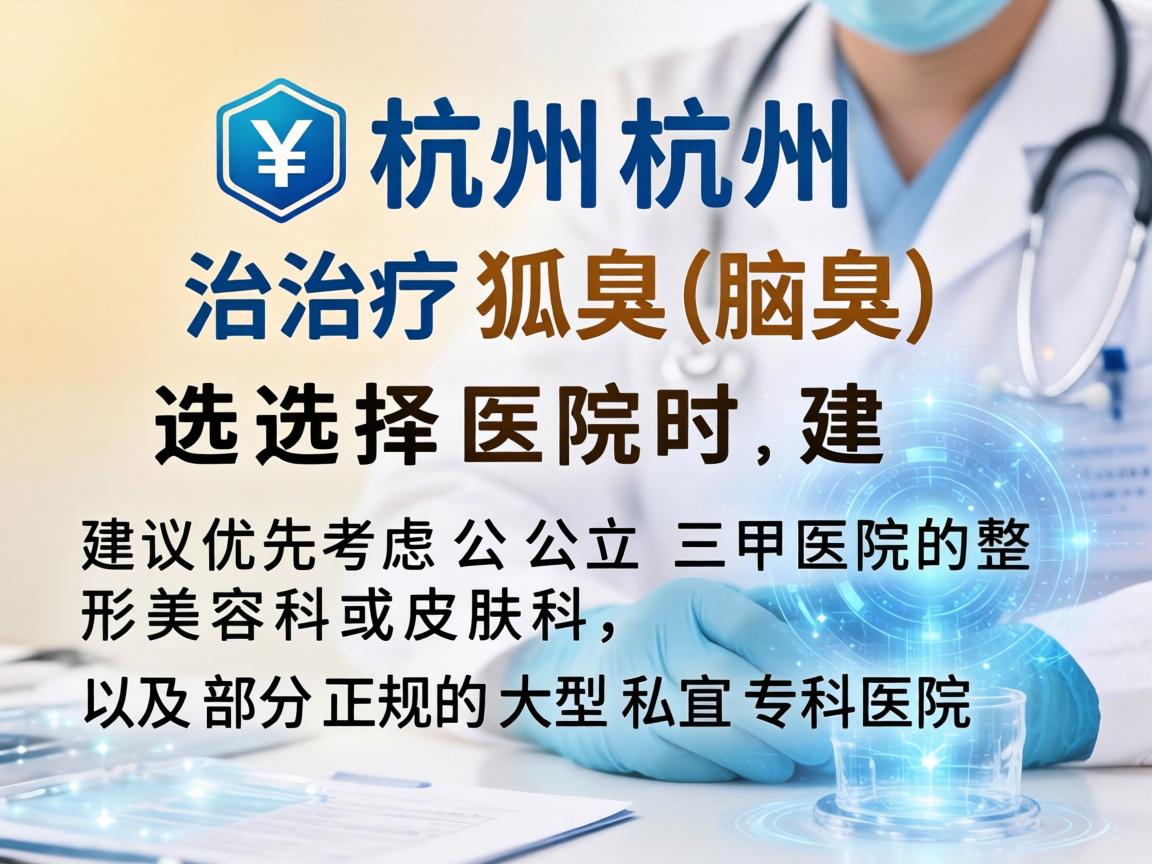 在杭州,治疗狐臭(腋臭)选择医院时,建议优先考虑公立三甲医院的整形美容科或皮肤科,以及部分正规的大型私立专科医院 在杭州,治疗狐臭(腋臭)选择医院时,建议优先考虑公立三甲医院的整形美容科或皮肤科,以及部分正规的大型私立专科医院