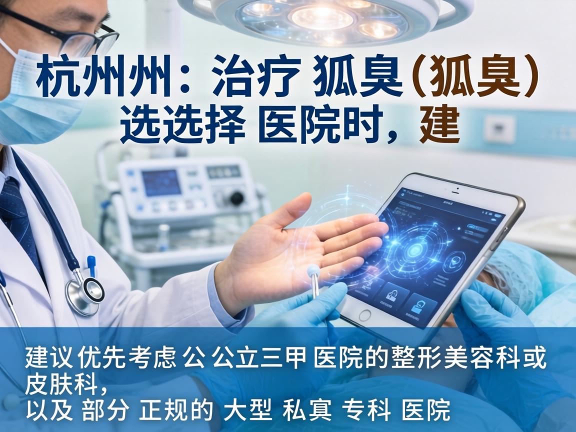 在杭州,治疗狐臭(腋臭)选择医院时,建议优先考虑公立三甲医院的整形美容科或皮肤科,以及部分正规的大型私立专科医院 在杭州,治疗狐臭(腋臭)选择医院时,建议优先考虑公立三甲医院的整形美容科或皮肤科,以及部分正规的大型私立专科医院